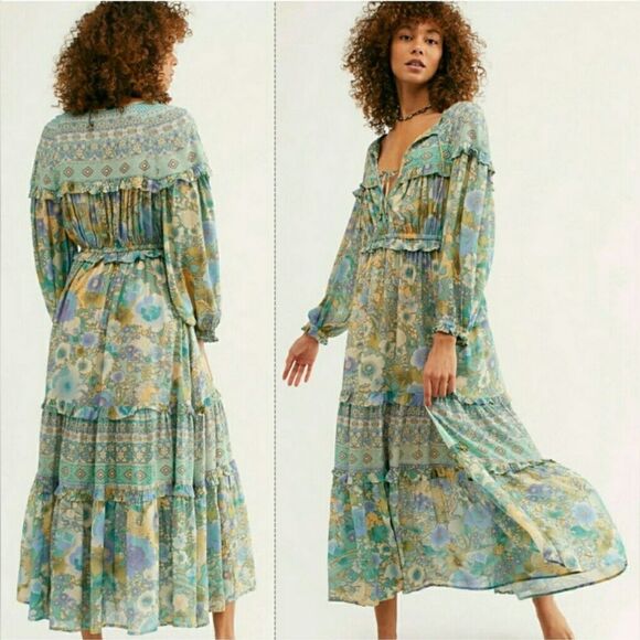 Spell & The Gypsy Collective X Free People Turquoise Amethyst Maxi Gown Large - Picture 1 of 13